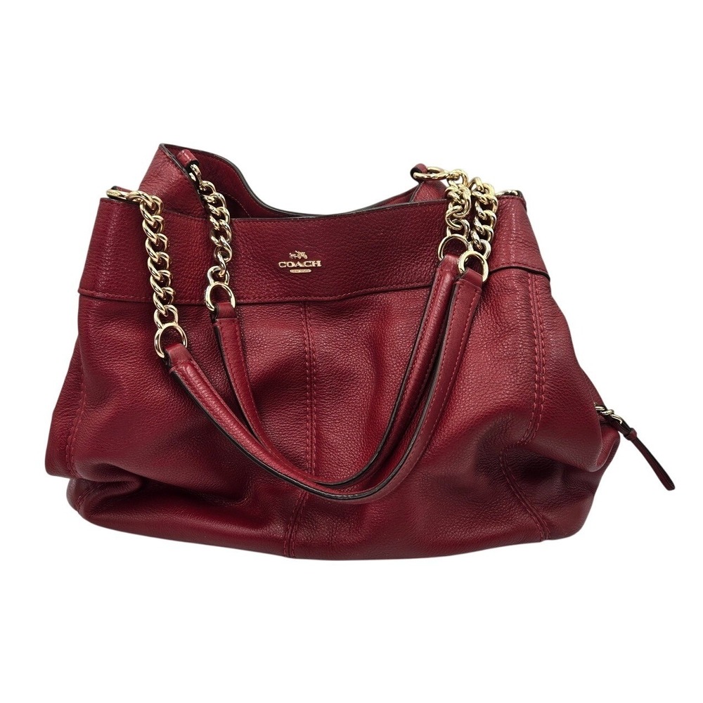 Coach Lexy Leather Shoulder Bag with Chain Straps Red Satchel Purse - Picture 5 of 10